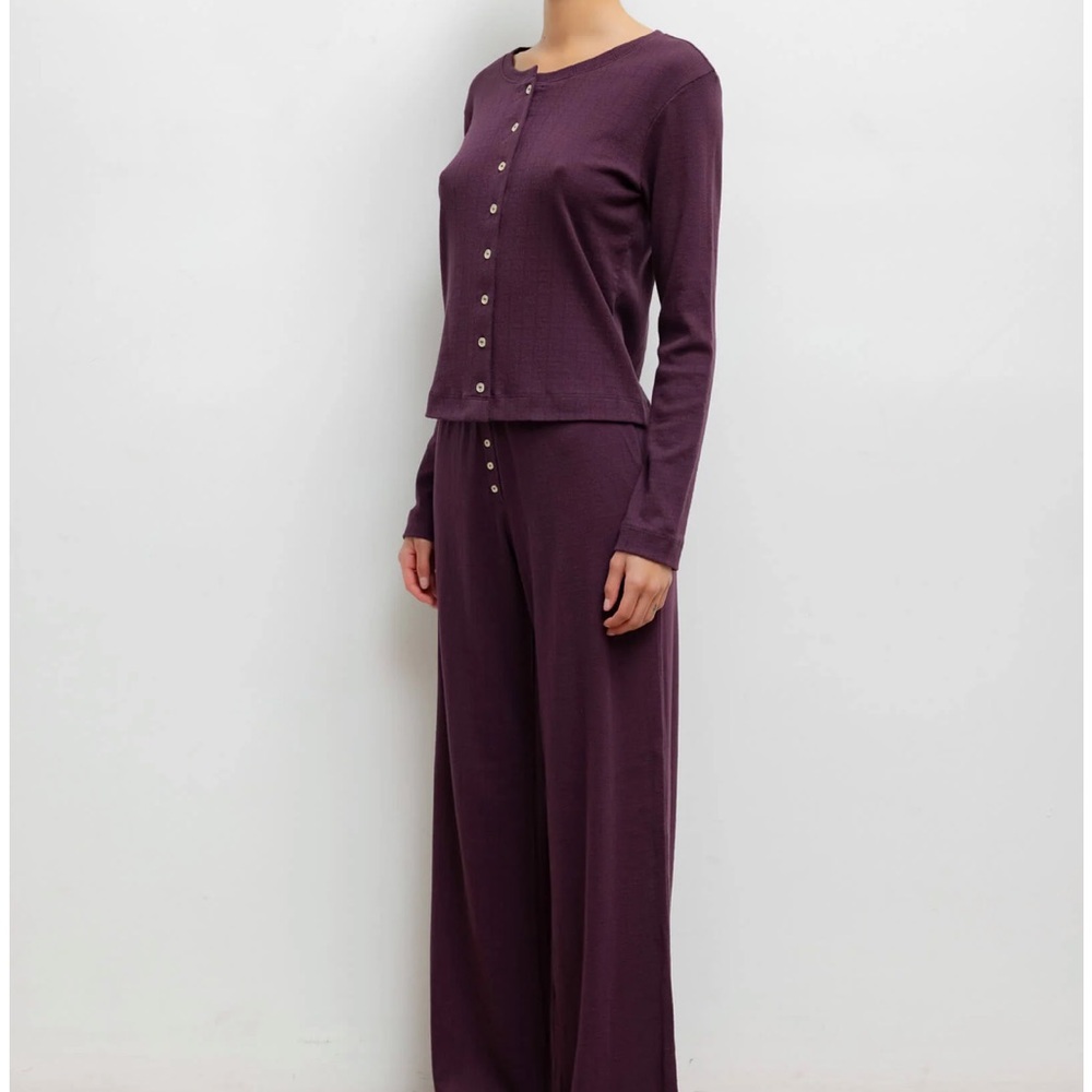 LESET Pointelle Classic Crew Cardigan in dark berry size small